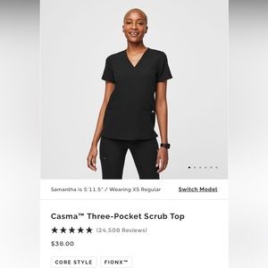 Figs Casma Three-Pocket Scrub Top- Black, size M